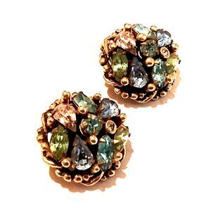 Vintage Barclay Stunning Multi Color Rhinestone Cluster Clip Earrings